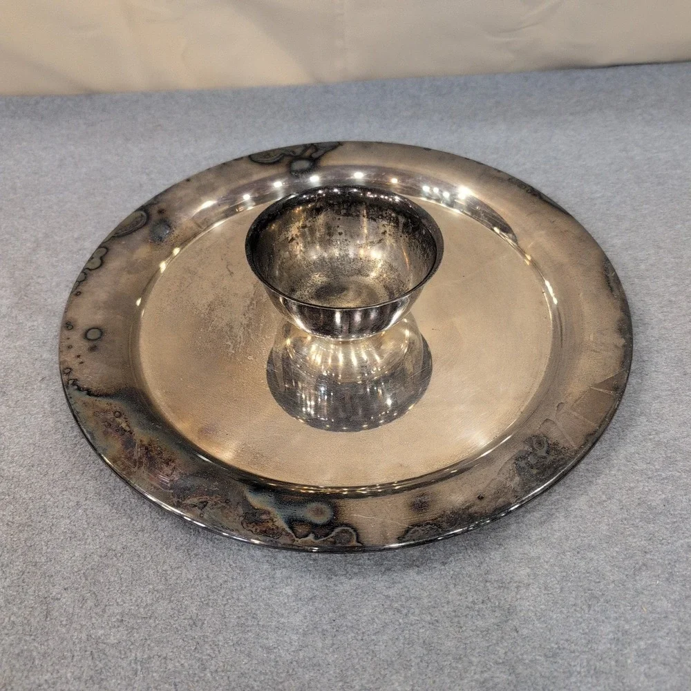 Wm A Rogers Oneida Silver Plated Chip and Dip Server Round Platter Bowl NA310 - Picture 2 of 11